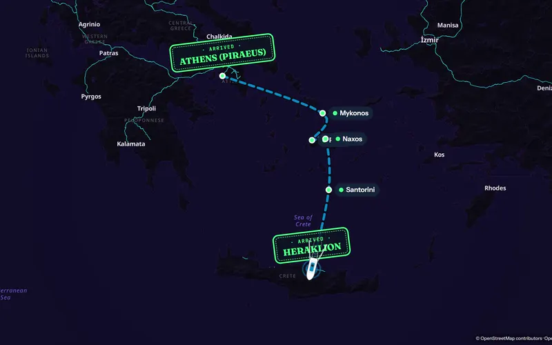 The Greek islands route in the Neon Night style