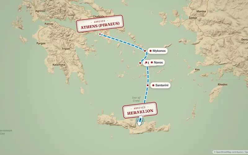 The Greek islands route in the Old Atlas style